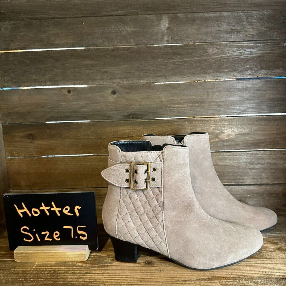 Womens Hotter Montana Taupe Brown Suede Quilted Ankle‎ Boots Booties Size 7.5 M